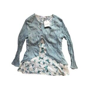 Cellabie Women’s Layered Blouse Size Small - Teal Boho Top New w/Tags